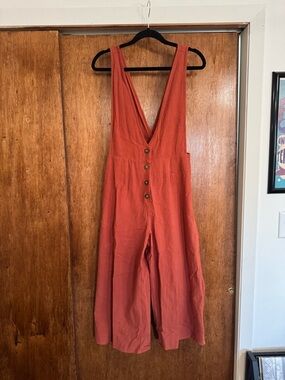 Sienna Sky Rust Orange Button-Front Wide Leg Jumpsuit